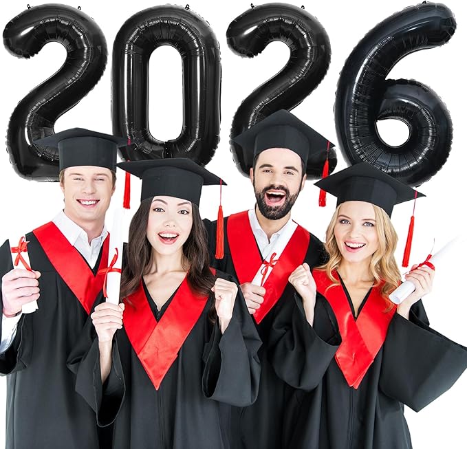 Black 2026 Balloons, 40" Large 2026 Black Balloons Helium Mylar Foil Balloons for 2026 New Year Graduation Party Decoration
