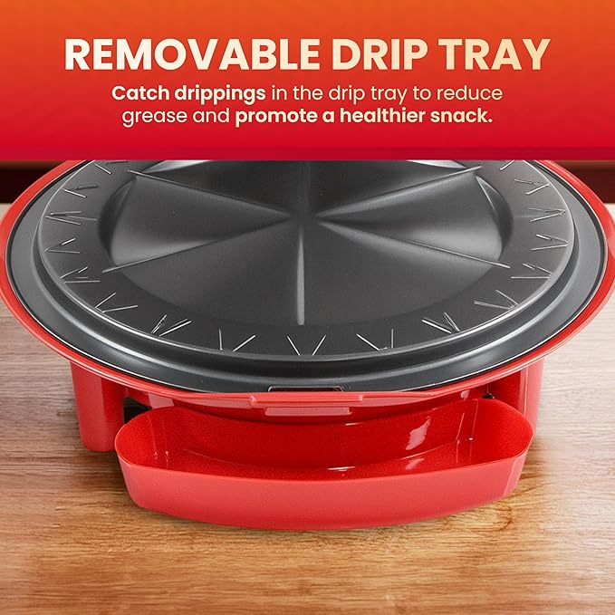 Elite Gourmet EQD-118 Electric Non-Stick 11" Quesadilla Maker, Easy-Slice 6-Wedge, Grilled Cheese Corn Flour Tortilla Snacks, Red