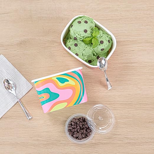Coppetta 12 Ounce Dessert Cups, 200 Greaseproof Ice Cream Cups - Lids Sold Separately, For Hot And Cold Foods, Psychedelic Sunrise Paper Yogurt Bowls, Disposable, Sturdy - Restaurantware