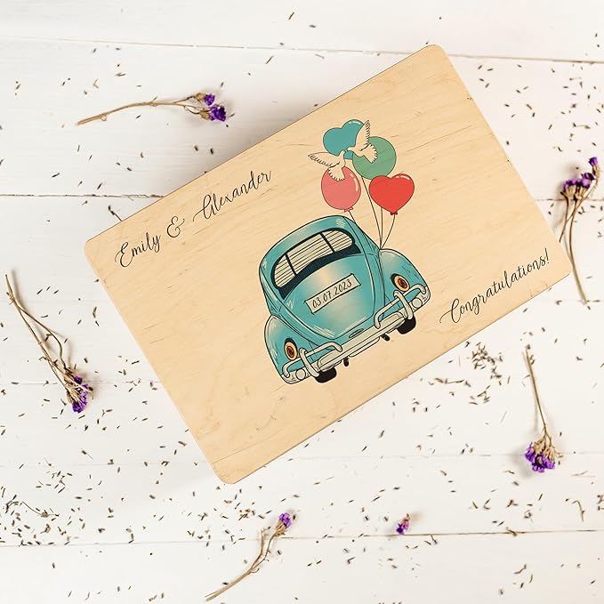 Creative Deco Personalized Wooden Storage Box Wedding Box | 11.8x7.87x5.51in (+-0.5) | Multiple Choice | Hinged Lid Handles Engraving | Gift Box | UNSANDED Keepsake Souvenir Chest