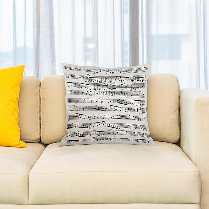 3dRose pc_203236_1 Musical Notes Sheet Music Piano Notation Black and White Pillow Case, 16" x 16"