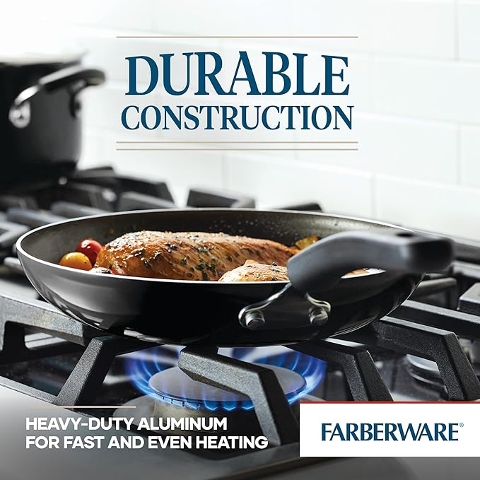 Farberware Cookstart DiamondMax Nonstick Cookware/Pots and Pans Set with Glass Lids, Dishwasher Safe, Includes Baking Pan and Kitchen Cooking Tools, 15 Piece - Black