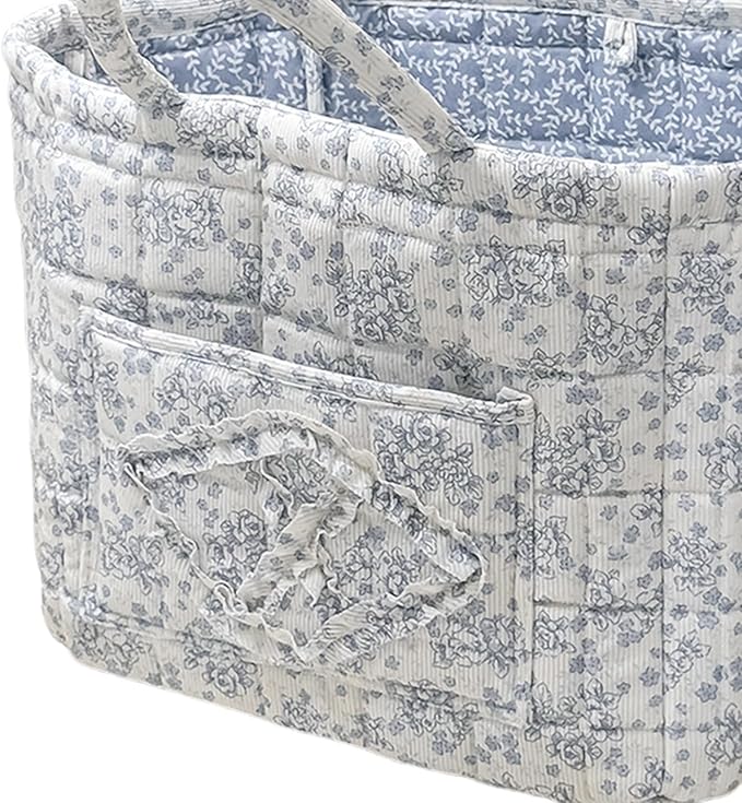 HiTotes Floral Storage Car Basket Diaper Caddy Organizer Quilted Laundry Basket Foldable Nursery Hamper Bag