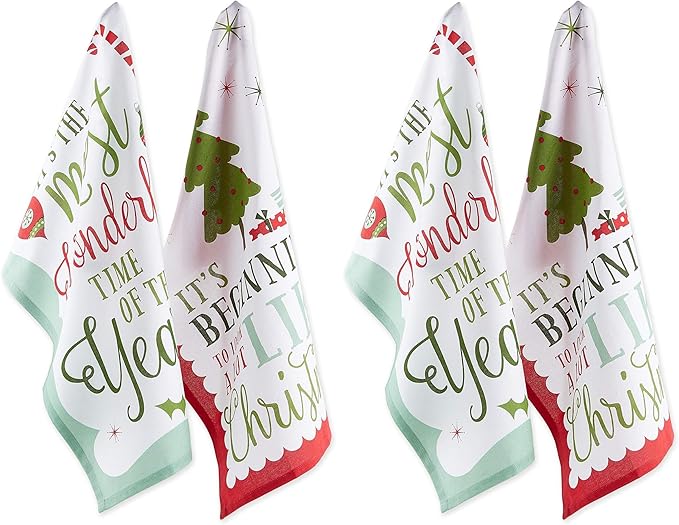 DII Holiday Kitchen Towel Set, Christmas Tea Towels for Baking, Cooking & Entertaining 18x28, Holiday Sayings, 2 Piece (Pack of 2)