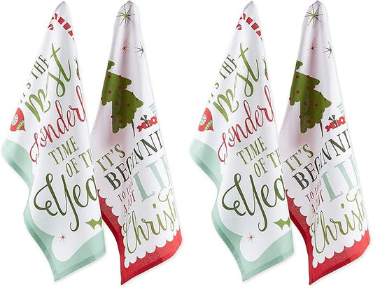 DII Holiday Kitchen Towel Set, Christmas Tea Towels for Baking, Cooking & Entertaining 18x28, Holiday Sayings, 2 Piece (Pack of 2)