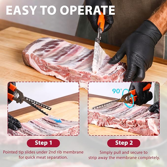 Rib Membrane Removal Tool - High Duty Premium Stainless Steel BBQ Prep Kit for Effortless Grilling, Membrane Remover for Ribs