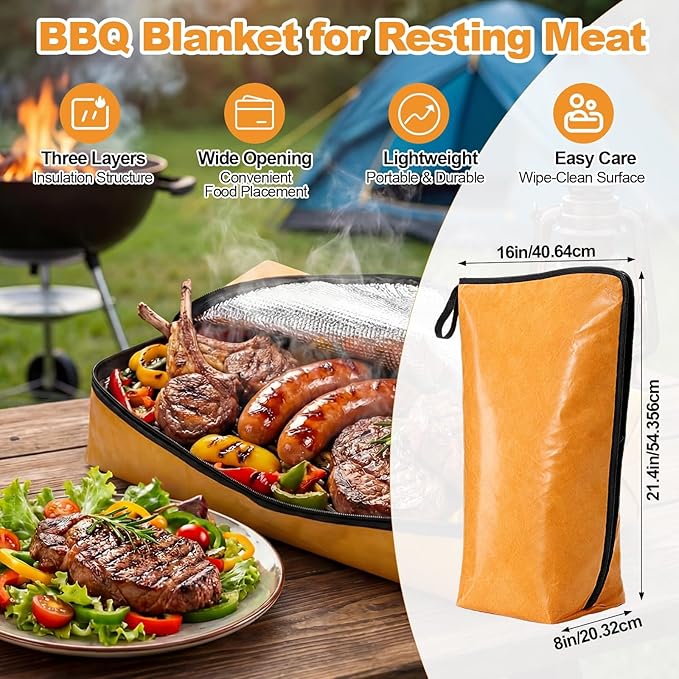 21" Insulated BBQ Blanket for Resting Meat, 9 Pcs Griddle Accessories Set, Heat Resistant Gloves, Stainless Steel Griddle Spatula, Tongs& Brushes, Meat Press, Gift for Men, Dad, Grill Lovers