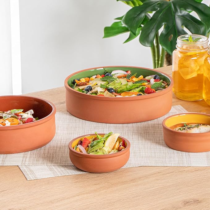 Restaurantware-Terra Tek 6.8 Ounce Terracotta Cazuelas, 2 Yellow Glazed Clay Pots For Cooking - Oven-Ready, Microwavable, Terracotta Serving Pots, Dishwashable, For Cooking And Serving
