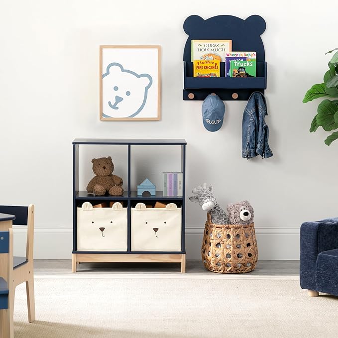 babyGap by Delta Children Brannan Bear Wall Shelf with 4 Hooks, Navy