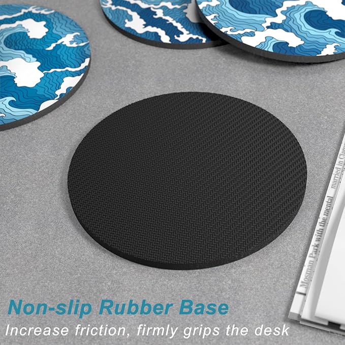 Nipichsha Coasters for Drinks, Set of 6 Cute Absorbent Rubber Drink Coasters for Cup with Non Slip Backing, Kitchen Home Decor Housewarming Gift, Round 4 in, Japanese Wave