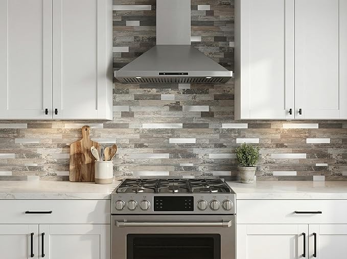 Yipscazo 2026 New Upgrade Peel and Stick Wood Metal Tile Backsplash, Stick on Tiles for Backsplash Kitchen, Bathroom (10 Sheets, Light Wood)