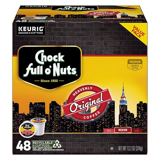 Chock Full o' Nuts Heavenly Original Keurig K-Cup Pods for Keurig Brewers – Premium Arabica, Medium Roast – Single Serve – 1 Pack of 48 K-Cup Pods