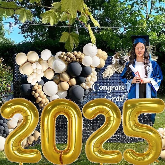 Huge Gold 2025 New Year Balloons 40 Inch 2025 Gold Mylar Foil Helium Number Balloons 2025 Christmas New Year Eve Graduation Party Decorations Supplies