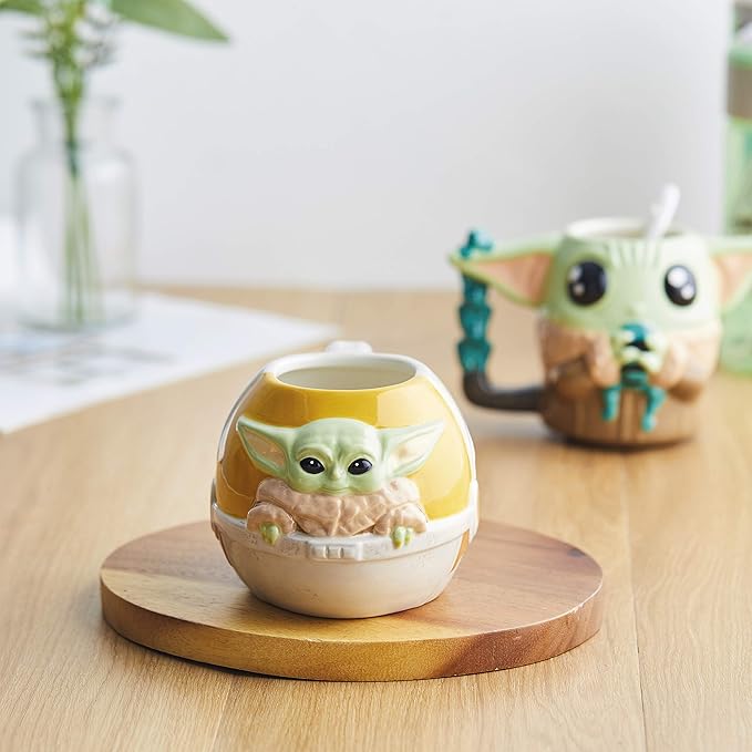 Zak Designs Star Wars The Mandalorian The Child Sculpted Ceramic Coffee Mug Collectible Keepsake with Unique 3D Character, 16 OZ, Baby Yoda in Cradle (SWSC-8515)