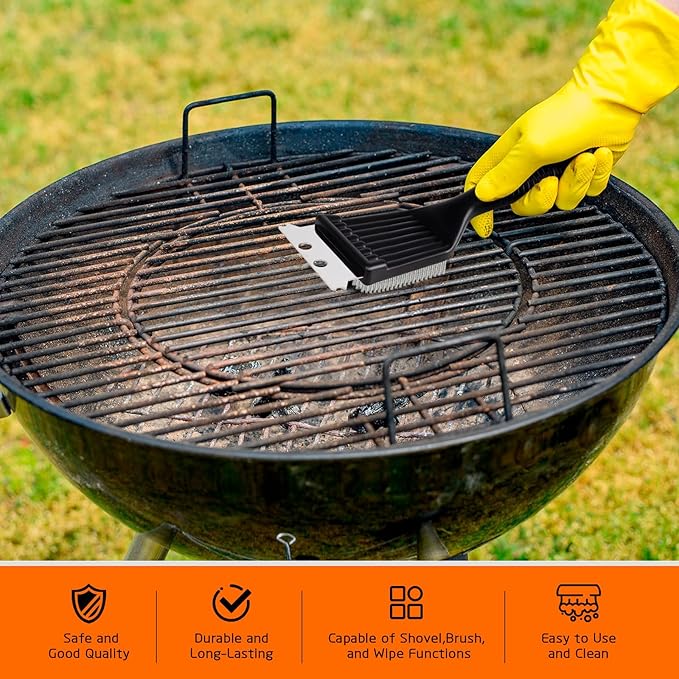 2 Pcs Grill Brush and Scraper,Barbecue Grill Cleaning Brush Stainless Steel Wire Grill Brush BBQ Cleaner Accessories for Outdoor Grill, Durable and Easy to Clean