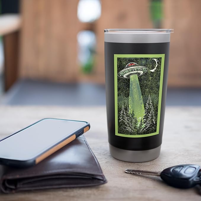 Vintage UFO Art Alien Abduction Graphic Flying Saucer Space Stainless Steel Insulated Tumbler