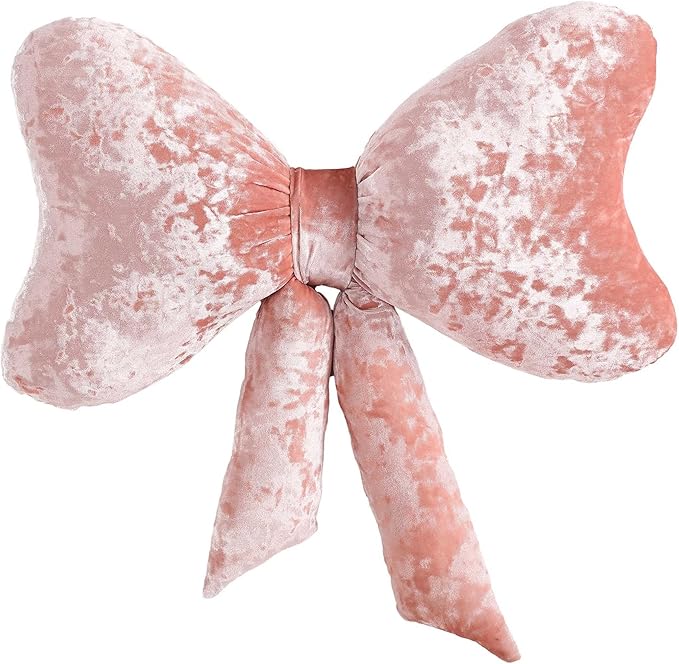 Betsey Johnson - Pillow, Plush Bedding with a Crushed-Velvet Texture, Hidden Zipper Closure, Throw Pillow for Couch or Bed (Bow Pink, 18" x 18")