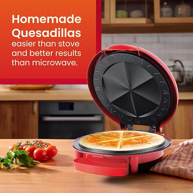 Elite Gourmet EQD-118 Electric Non-Stick 11" Quesadilla Maker,Easy-Slice 6-Wedge,Grilled Cheese Corn Flour Tortilla Snacks,Red,(Pack of 3)
