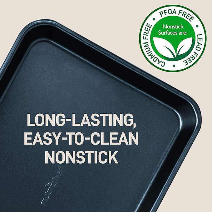NutriChef Non-Stick Cookie Sheet Baking Pans, 2-Piece Oven Baking Trays w/ Superior Nonstick Coating - 15" x 11" & 13" x 9" Sizes for Convenient Roasting & Baking - Dishwasher Safe