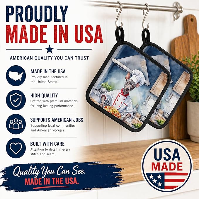 Caroline's Treasures American Hairless Terrier The Chef Pair of Pot Holders Kitchen Heat Resistant Pot Holders Sets Oven Hot Pads for Cooking Baking BBQ, 7 1/2 x 7 1/2