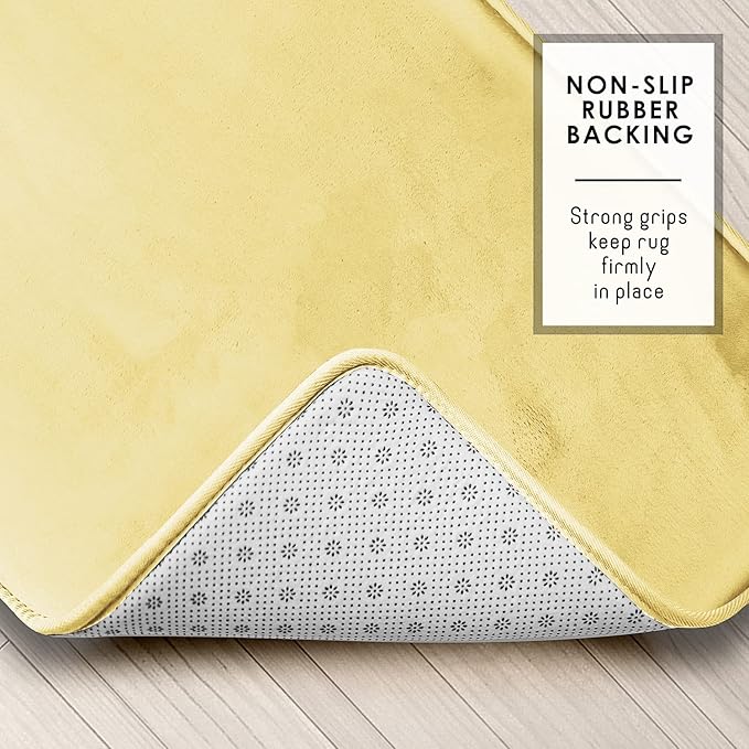 Clara Clark 2 Piece Bathroom Rugs Bath Mat Set, Velvet Memory Foam Bath Mats for Bathroom - Non-Slip, PVC Backing Bath Rugs, Washable - Dries Quickly, Yellow