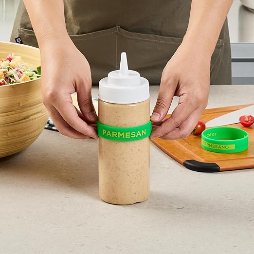 Restaurantware Silicone Squeeze Bottle Band 10 Count 2.75 Inch Dishwasher Safe Condiment Identification Band, Parmesan Green Non-Slip Label Band for Condiment Labeling at Restaurants, Food Trucks