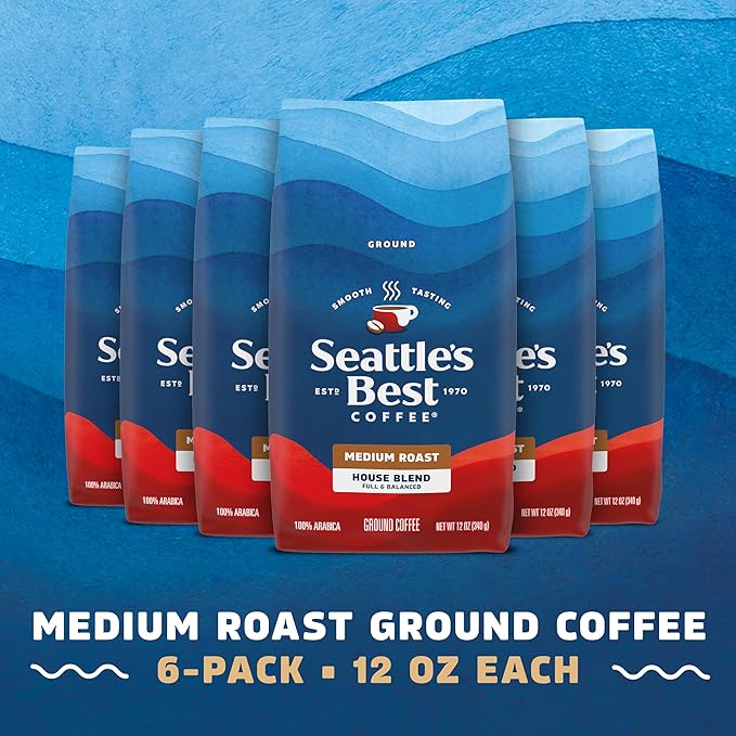 Seattle’s Best Coffee, Medium Roast Ground Coffee, House Blend, 100% Arabica, 6 Bags (12 oz Each)