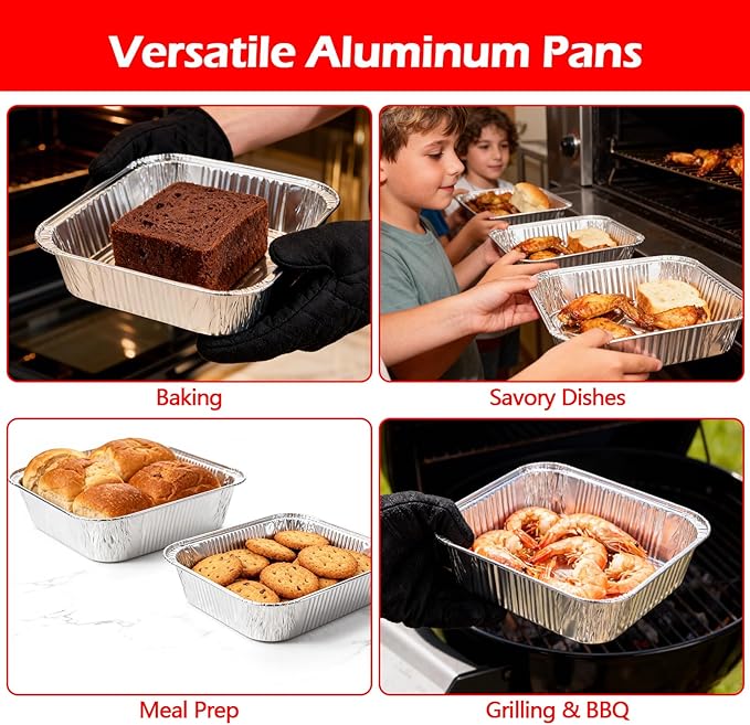 8x8 Aluminum Foil Pans with Lid, 35 Pack Disposable Trays Half Size Heavy Duty Tin Pans Deep Food Containers For Cooking, Meal Prep, Baking, Roasting, Chafing, Heating or Steam Table
