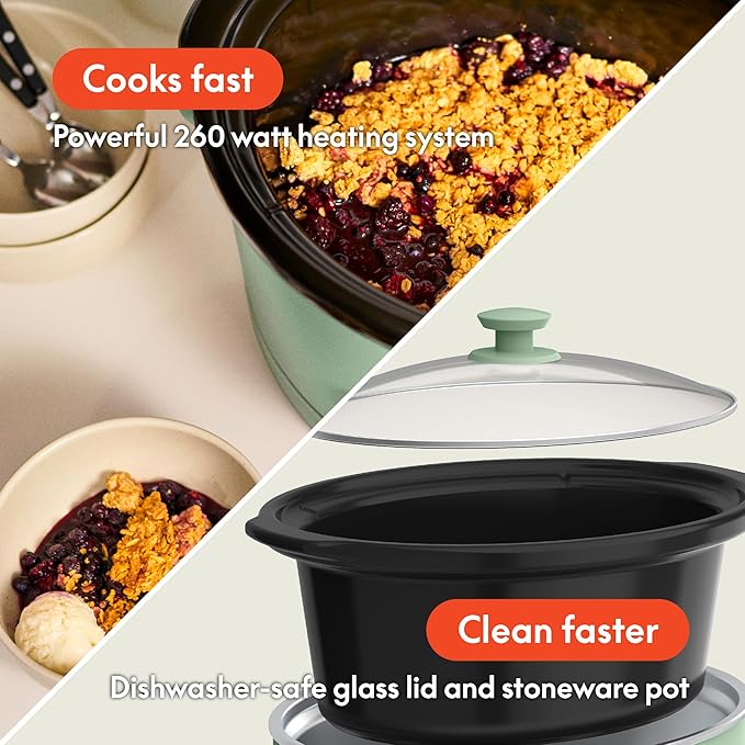 bella 6.0 Qt Programmable Slow Cooker, Ceramic Nonstick Coating, Adjustable Temperature & Cooking Times, Dishwasher Safe Stoneware Pot & Tempered Glass Lid, Tangle Free Cord Wrap, Seaglass