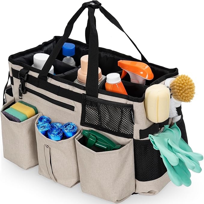 IBVIVIC Wearable Cleaning Caddy Bag for Cleaning Supplies,Large Capacity Cleaning Organizer White