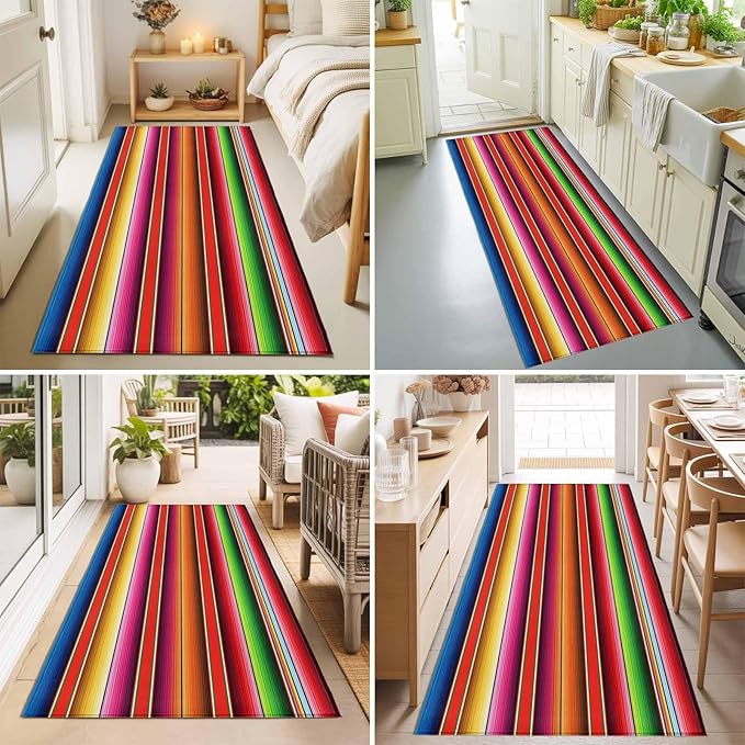 Runner Rug for Bedroom Hallway, Mexican Stripes Vintage Boho Kitchen Runner Rugs Area Rug 2x6ft, Native American Stripe Washable Soft Floor Carpet for Entryway Stair