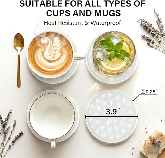 Silicone Coasters for Drinks[4 Pack]- Cup Mat for Tabletop Protection-Non-Slip, Non-Stick, Coffee Table Decor, Housewarming or Wedding Gift, Translucent