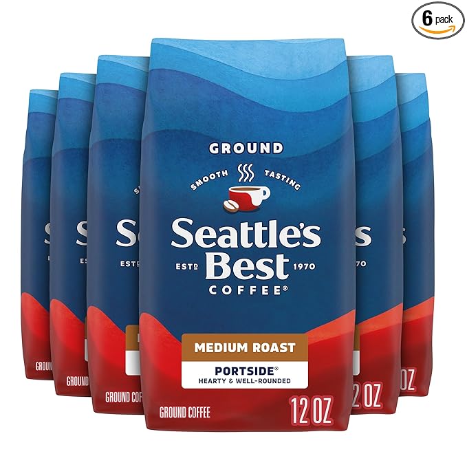 Seattle’s Best Coffee, Medium Roast Ground Coffee, Portside, 100% Arabica, 6 Bags (12 oz Each)
