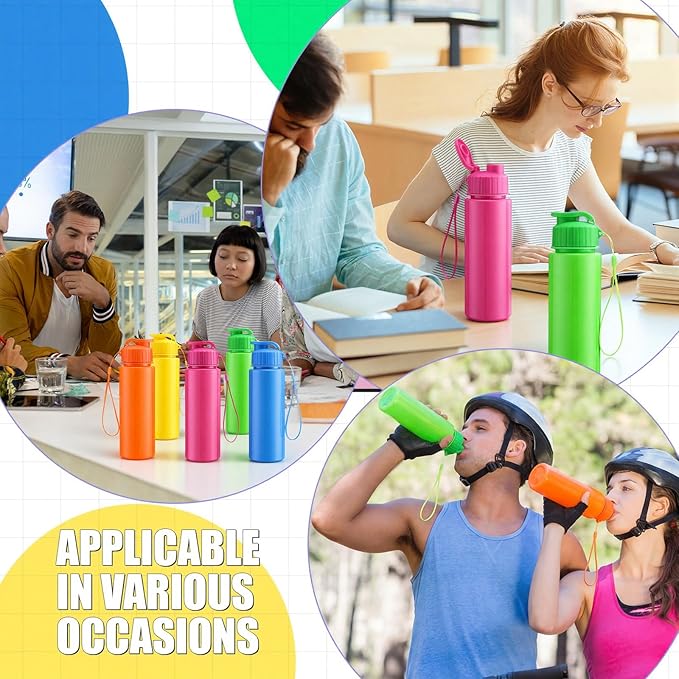 Maxcheck 30 Pieces Water Bottle Bulk 17 oz Plastic Sports Water Bottles Bulk with Handle Strap Lightweight Leakproof Drink Flip Top for Adults Fit Gym(Bright Style,Bright Color)