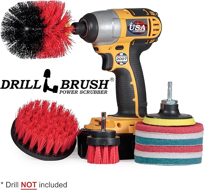 Drillbrush Scrub Brush - Drill Scrub Brush Attachment - Stone Cleaning - Deep Cleaning Brush - Ceramic Tile Cleaner Brush - Deck Scrub Brush - Drill Brush Pads - Rotary Drill Brush Cordless Scrubber