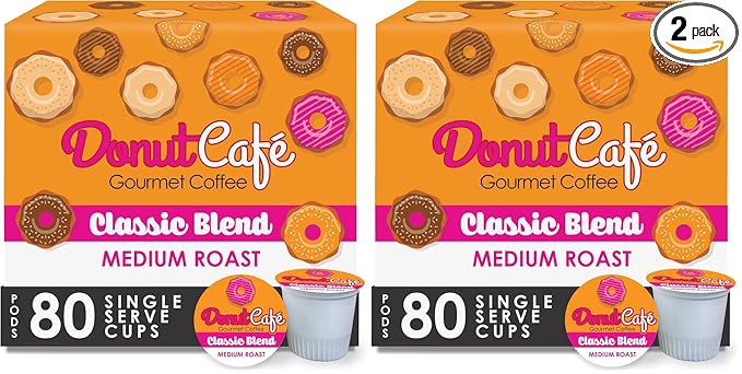 Donut Café - Coffee Gourmet Pods, Classic Blend, Medium Roast – Non-GMO, Gluten Free – Compatible with Keurig K Cup Brewers – Smooth & Delicious – 80 Count (Pack of 2)