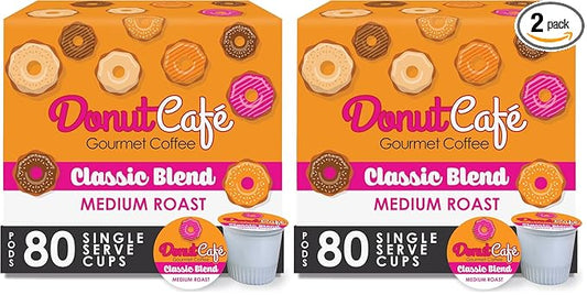 Donut Café - Coffee Gourmet Pods, Classic Blend, Medium Roast – Non-GMO, Gluten Free – Compatible with Keurig K Cup Brewers – Smooth & Delicious – 80 Count (Pack of 2)