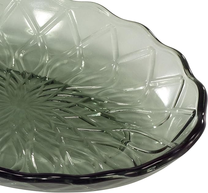Nicole Miller – Soap Dish, Embossed Glass with Diamond Trellis Texture & Scalloped Rim, Perfect for Holding Bar Soap or Sponges on Bathroom & Kitchen Counters (Bijou Green)