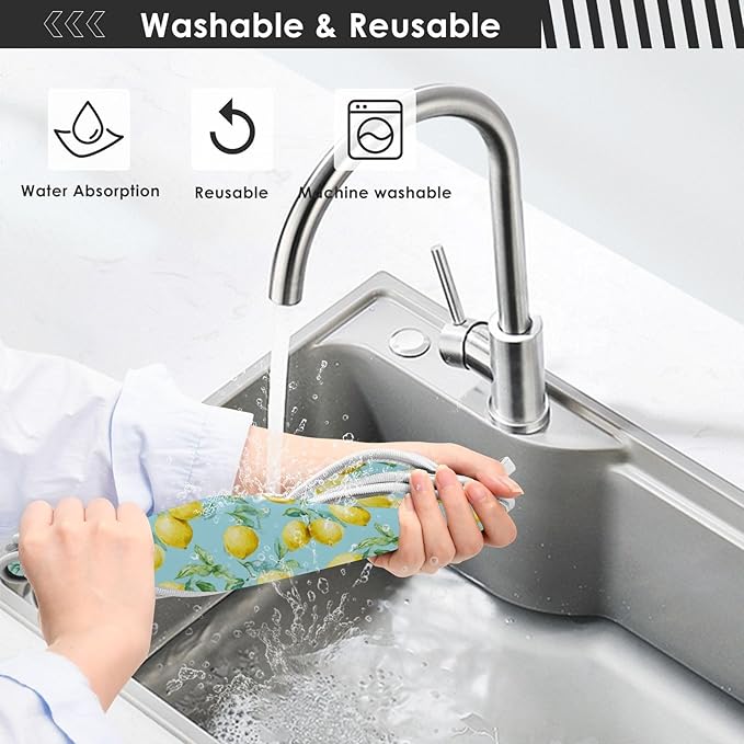 Kitchen Faucet Absorbent Mat,Lemon Fruit Summer Water Splash Guard for Sink, Faucet Drip Catcher Thicken Sponge Microfiber Faucet Water Catcher Mat Sink Absorbent Mat for Kitchen 14x5in 2 Pack