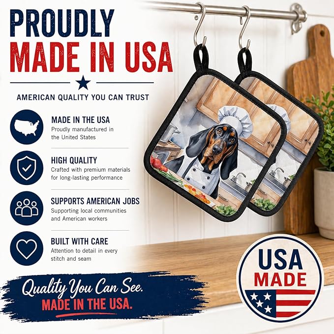 Caroline's Treasures Black and Tan Coonhound The Chef Pair of Pot Holders Kitchen Heat Resistant Pot Holders Sets Oven Hot Pads for Cooking Baking BBQ, 7 1/2 x 7 1/2