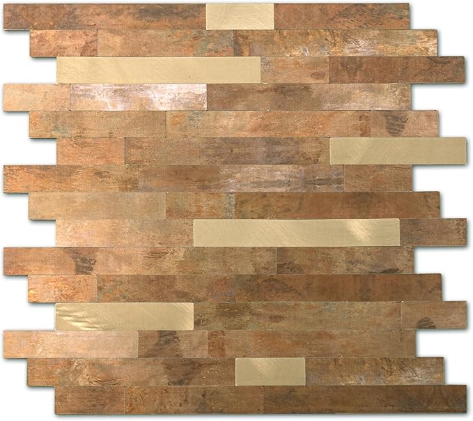 Yipscazo Peel and Stick Stone Metal Backsplash, Stick on Tiles for Backsplash Kitchen (20 Pack, Copper)