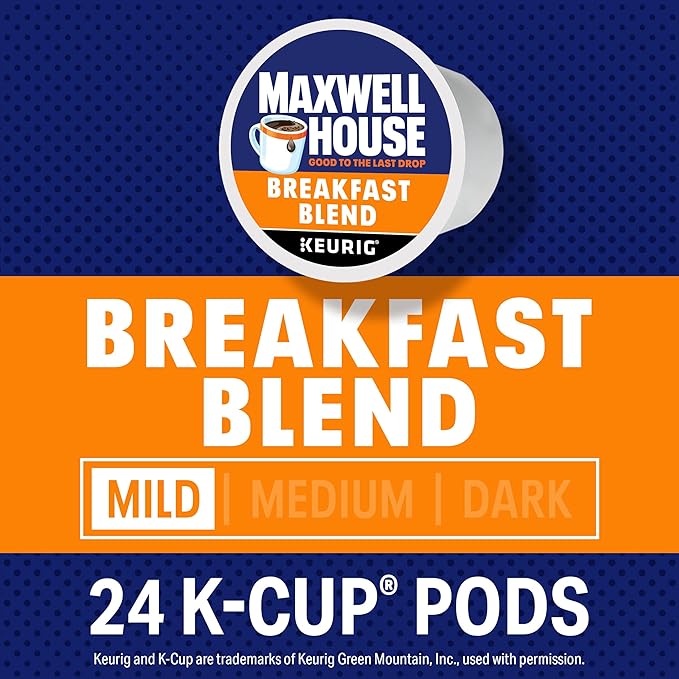 Maxwell House Breakfast Blend Light Roast K-Cup® Coffee Pods,. Box,(Pack of 48)