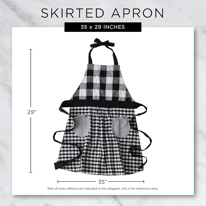 DII Women's Cotton Skirted Kitchen Apron for Cooking, Baking & Crafts, Adjustable with Generous Waist Ties, Black Daisy, One Size