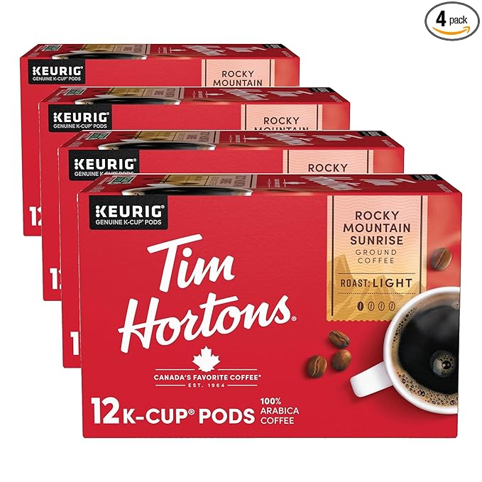 Tim Hortons 12ct KCUPs, Light Roast Rocky Mountain Sunrise 100% Arabica Coffee (Pack of 4)
