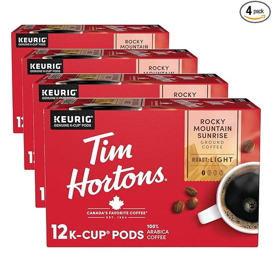 Tim Hortons 12ct KCUPs, Light Roast Rocky Mountain Sunrise 100% Arabica Coffee (Pack of 4)