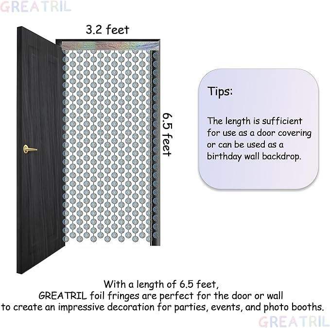 Disco Dancing Ball Shaped Party Backdrop - GREATRIL Prom Fringe Curtain Backdrop with Sparking Surface for Birthday Disco Graduation New Year Party Decoration - 3.2ft x 6.5ft - 2 Packs