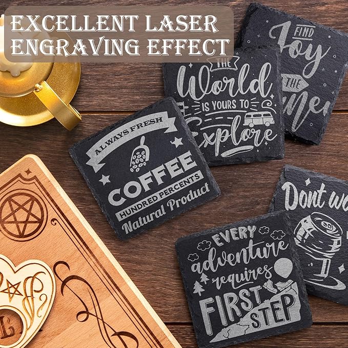 13 Pieces Slate Drink Coasters, GOH DODD 4 Inch Black Coasters Stone Coaster Set, Laser Engraving Blanks with Anti-Scratch Bottom for Home Office Kitchen Housewarming Gifts Wedding Party, Square