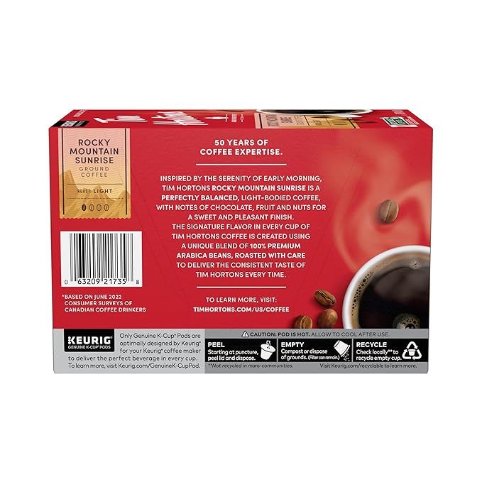Tim Hortons 12ct KCUPs, Light Roast Rocky Mountain Sunrise 100% Arabica Coffee (Pack of 4)