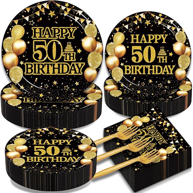 Kepeel 200Pcs 50th Birthday Party Tableware Set, Back in 1976 Birthday Party Decorations Supplies for Men Women Cheers to 50 Years Birthday Party Dessert Plates Napkins Forks Favors, Serve 50