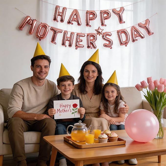 Mother Day Decorations - Happy Mothers Day Balloons Banner | Rose Gold Mother's Day Balloons for Mom Themed Party | Happy Mother's Day Party Supplies Decor Decorations